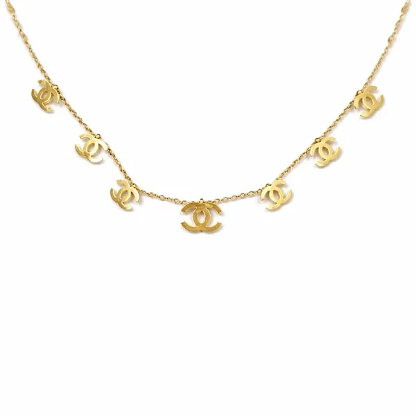 Gold_Plated_Brass_Cc_Logo_Multi_Charm_Necklace_For_Women